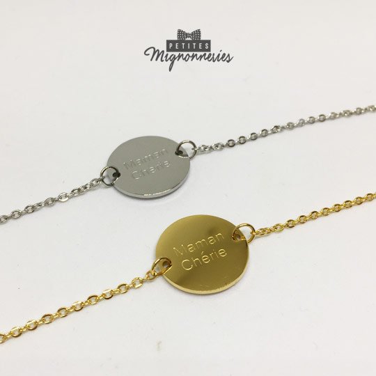 ACIER INOXYDABLE - Bracelet médaillon gravé "MAMAN CHÉRIE"