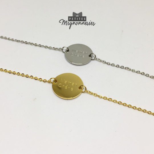 ACIER INOXYDABLE - Bracelet médaillon gravé "MAMAN CHÉRIE"