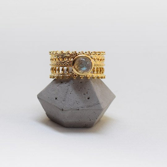 PLAQUÉ OR - Bague Couronne L'IMPÉRIALE Labradorite