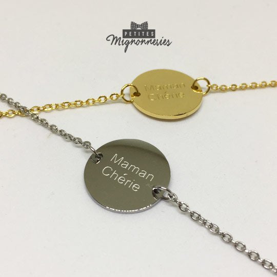 ACIER INOXYDABLE - Bracelet médaillon gravé "MAMAN CHÉRIE"