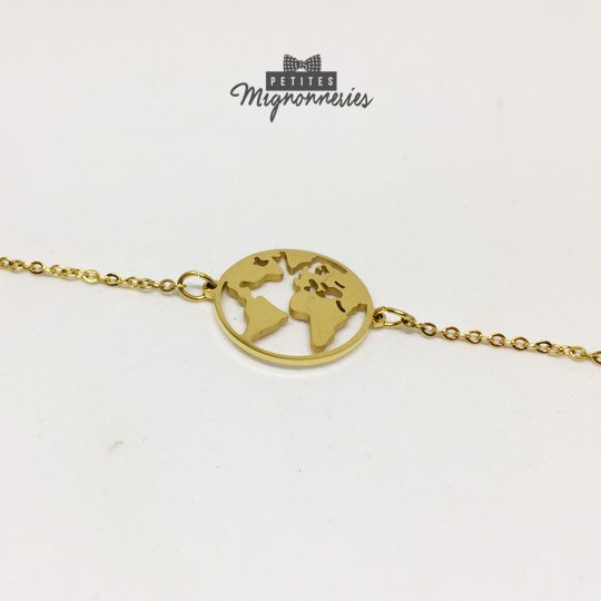 ACIER INOXYDABLE - Bracelet Ajustable Globe-Terrestre