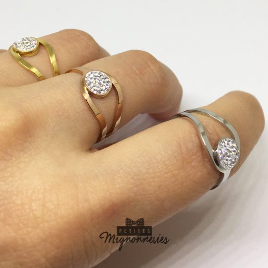 ACIER INOXYDABLE - Bague Anneau Strass