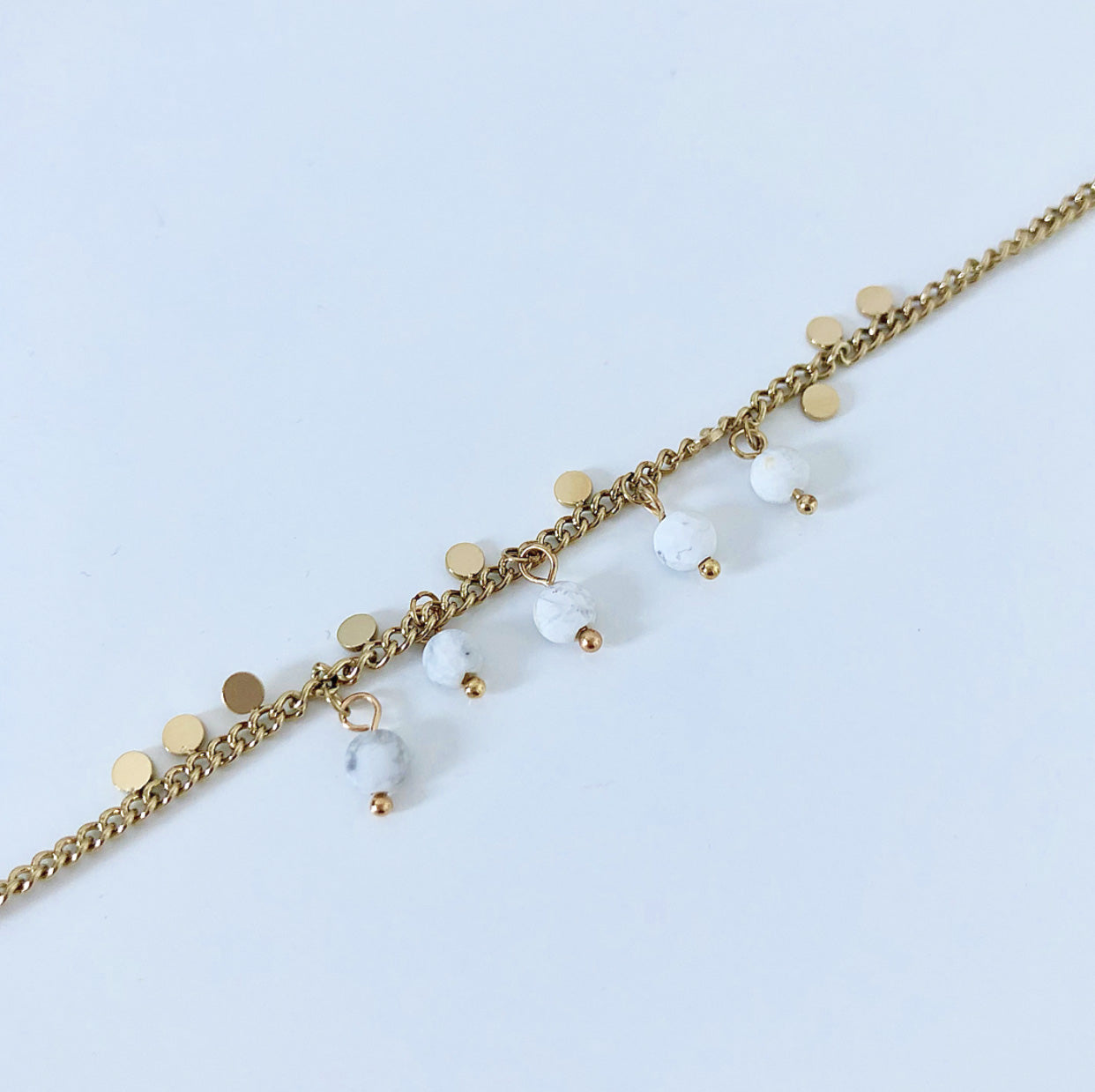 ACIER INOXYDABLE - Bracelet Pierres Céramiques Blanches Marbrées