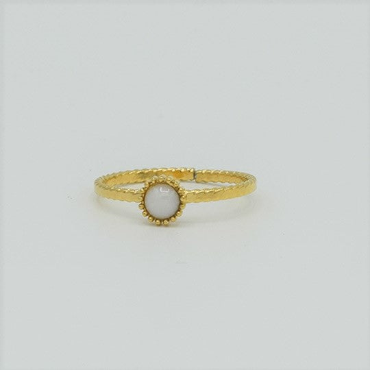 ACIER INOXYDABLE - Bague Petite Fleur Perle Blanche
