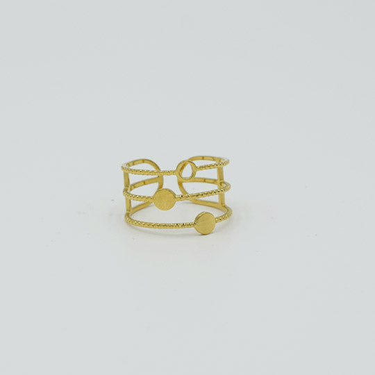 ACIER INOXYDABLE - Bague Triple Anneaux Texturés et Petits Ronds