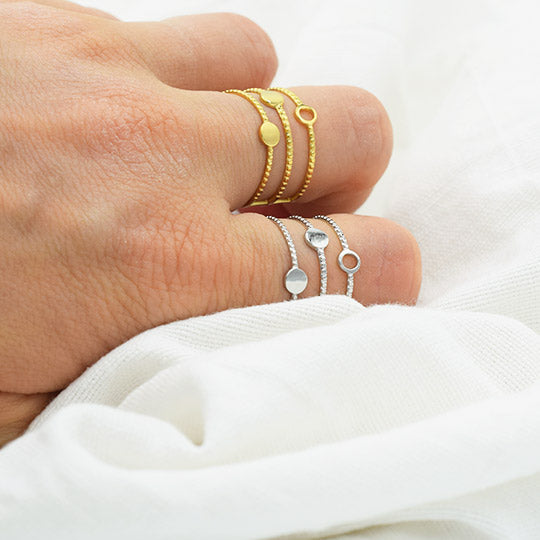 ACIER INOXYDABLE - Bague Triple Anneaux Texturés et Petits Ronds