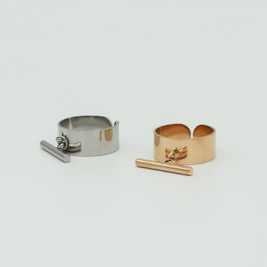 bague acier inoxydable anneau barre suspendue or rose ou argent