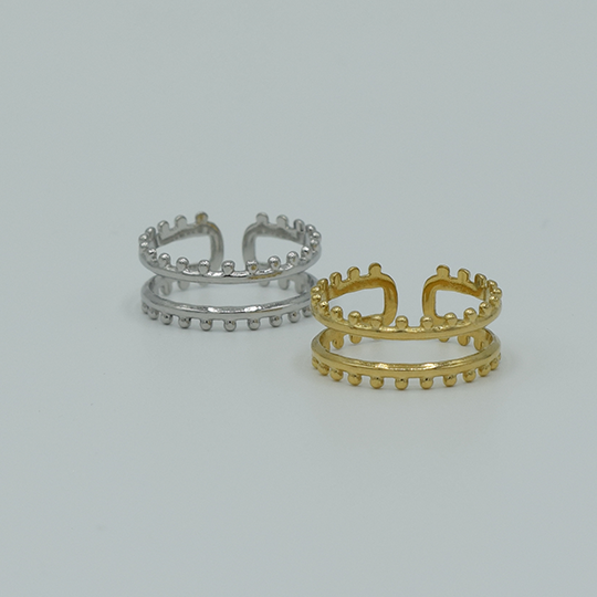 ACIER INOXYDABLE - Bague Couronnes Symétriques