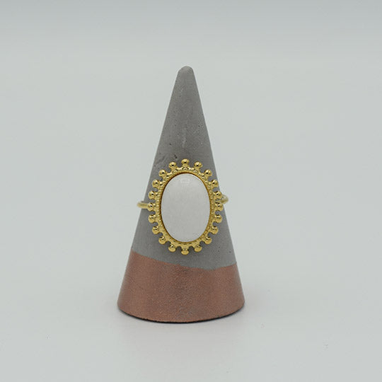 ACIER INOXYDABLE - Bague Ovale à Pierre Blanche