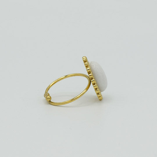 ACIER INOXYDABLE - Bague Ovale à Pierre Blanche
