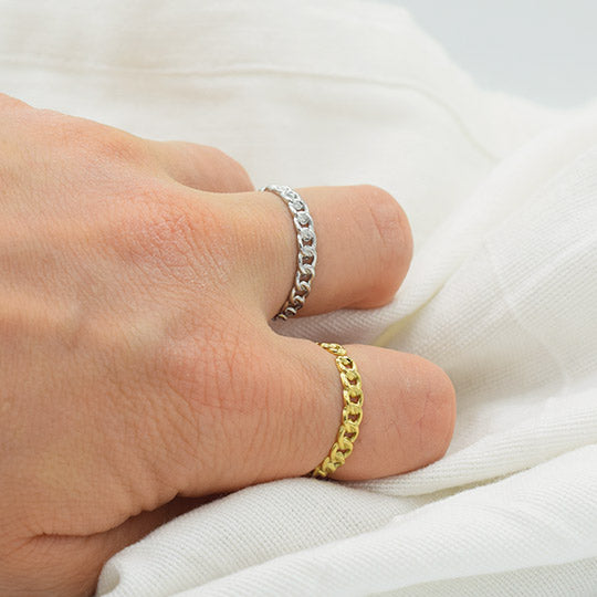 ACIER INOXYDABLE - Bague Petits Maillons de Chaîne Entrelacés