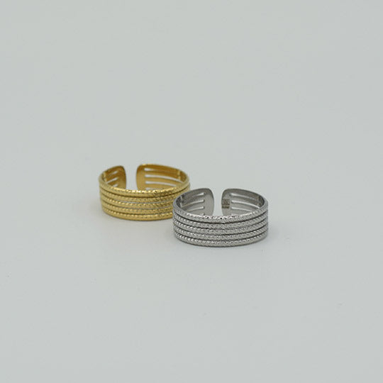 ACIER INOXYDABLE - Bague Quintuple Anneaux Torsadés