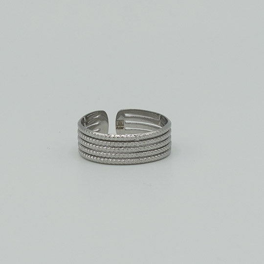 ACIER INOXYDABLE - Bague Quintuple Anneaux Torsadés