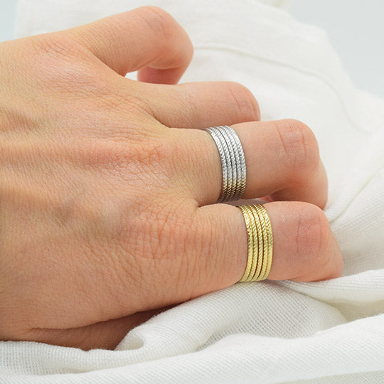 ACIER INOXYDABLE - Bague Quintuple Anneaux Torsadés