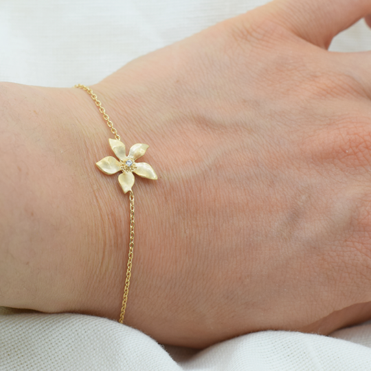 PLAQUÉ OR - Bracelet Petite Fleur à Strass