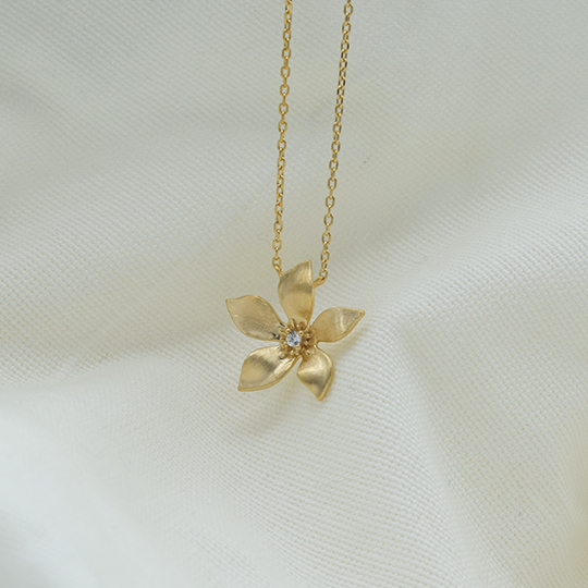 Plaqué Or - Collier Petite Fleur à Strass