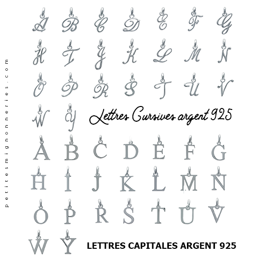 I -  Pendentif Lettres Alphabétiques (Argent 925 ou Plaqué Or)