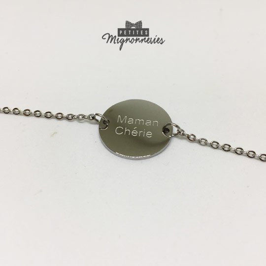 ACIER INOXYDABLE - Bracelet médaillon gravé "MAMAN CHÉRIE"